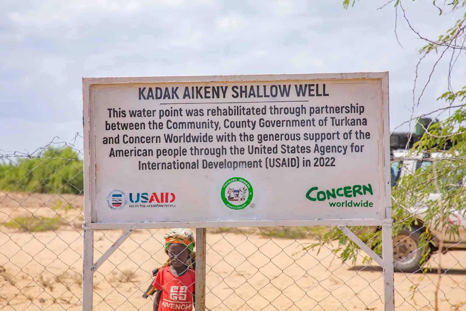 A sign in Turkana, Kenya, marking a Concern water project that was funded by US foreign aid