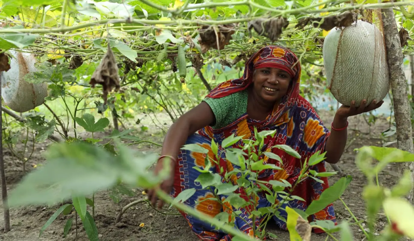 Anowara Begum in her garden