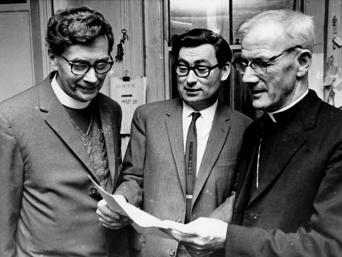 Concern cofounder John O'Loughlin-Kennedy (center) with Anglican Bishop George Cockin and Catholic Bishop Joseph Whelan, C.S.Sp., at the launch of the Joint Biafra Appeal, 1968.
