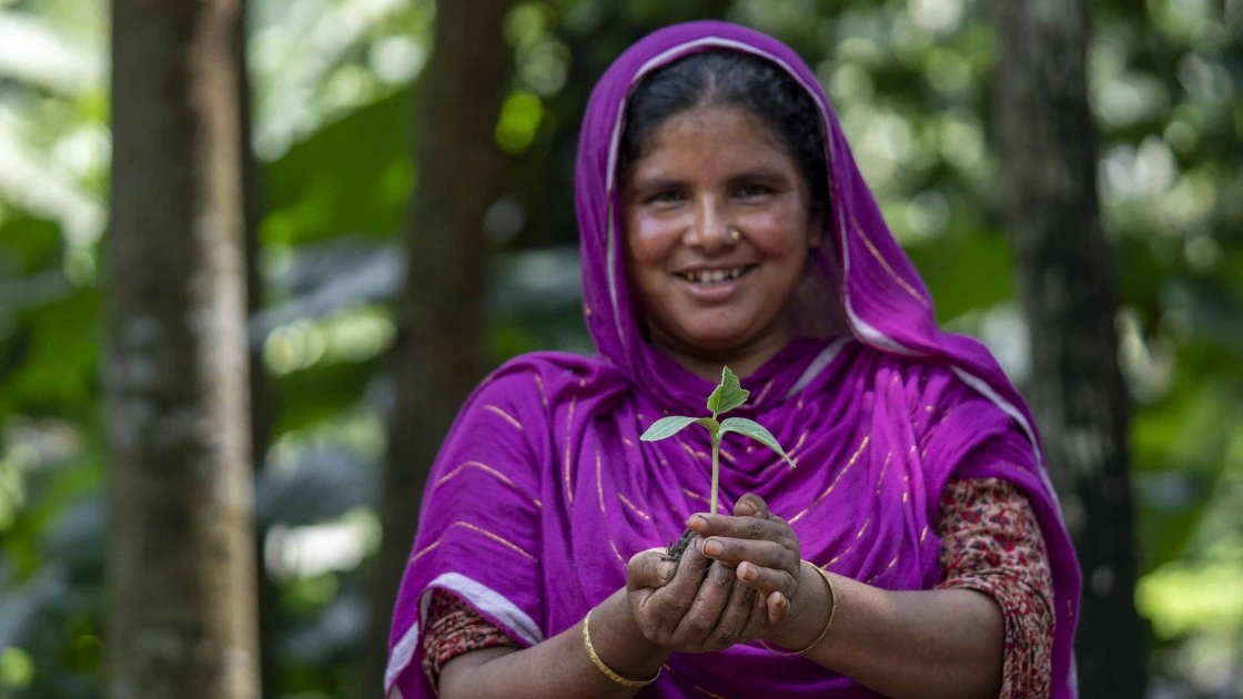 Chayna Begum (35) practices climate smart agriculture with support from Concern. (Photo: Saikat Mojumder / Concern Worldwide)