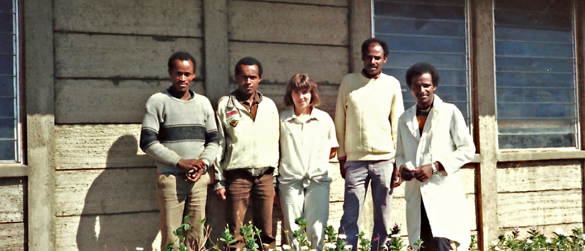 Concern staff outside of a temporary treatment center in Ethiopia during the meningitis outbreak of 1988-89.