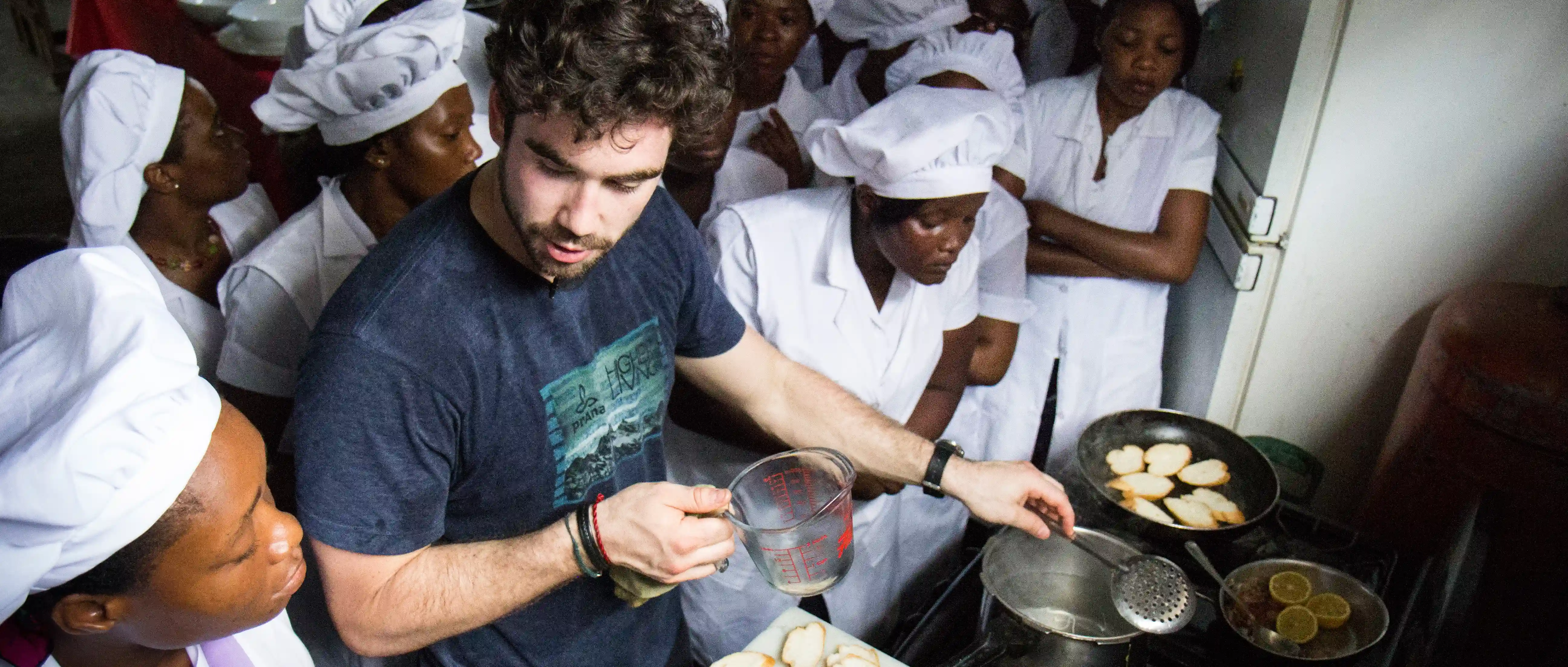 Chef Gabe Kennedy in cooking school in Haiti