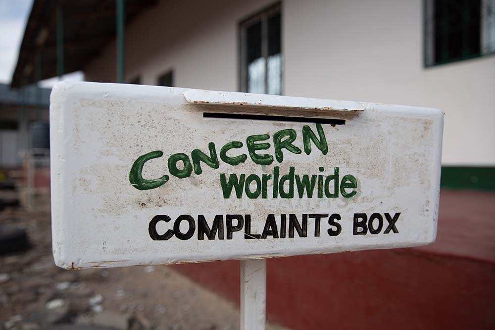 a complaints box outside a Concern Worldwide office in Kenya