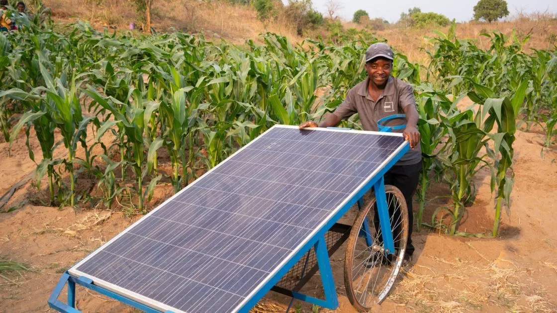 Mcfreson Aaron is a farmer in Mkulira village, Mwanza District. He uses the solar powered irrigation pump and other climate smart agricultural practices help him and his village. (Photo: Chris Gagnon/Concern Worldwide)