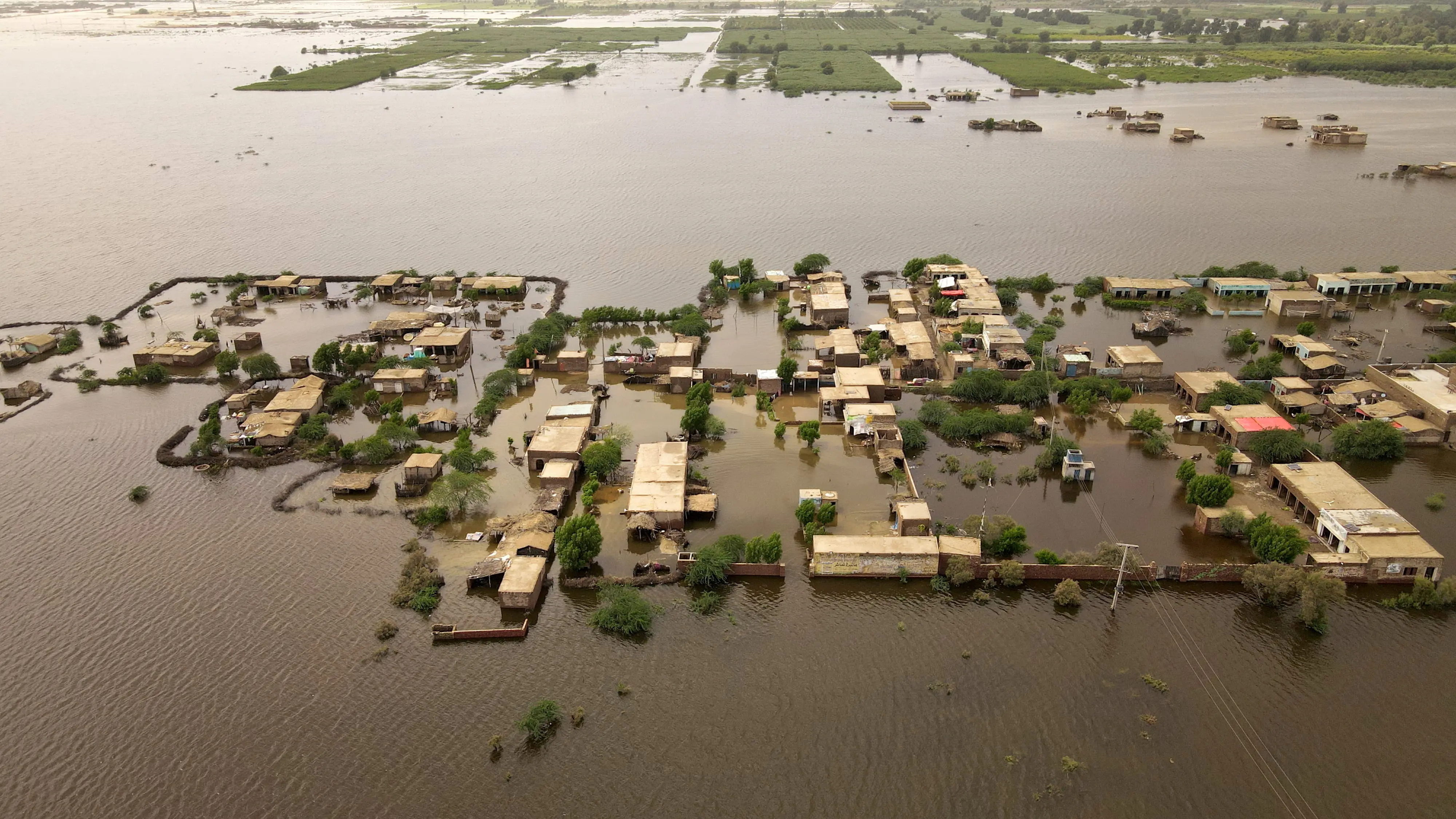 A village underwater in Sindh province Pakistan, part of the 2022 monsoon floods in Pakistan A village underwater in Sindh province Pakistan, part of the 2022 monsoon floods in Pakistan
