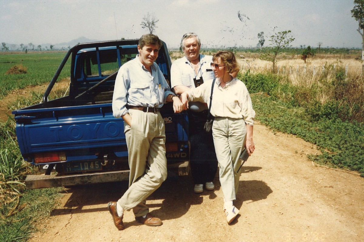 Dominic MacSorley, Aengus Finucane, and Angela O'Neill at the Thai-Cambodia border, 1982