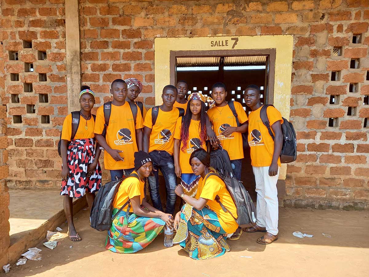 High school student actors at the Lycée de Bossembélé, Central African Republic. On 9 December 2021, Concern CAR successfully held an event in Bossembélé to celebrate the 16 Days of Activism. Around 200 students, 30 Concern staff and 20 community leaders and local authorities attended. (Photo: Concern Worldwide)