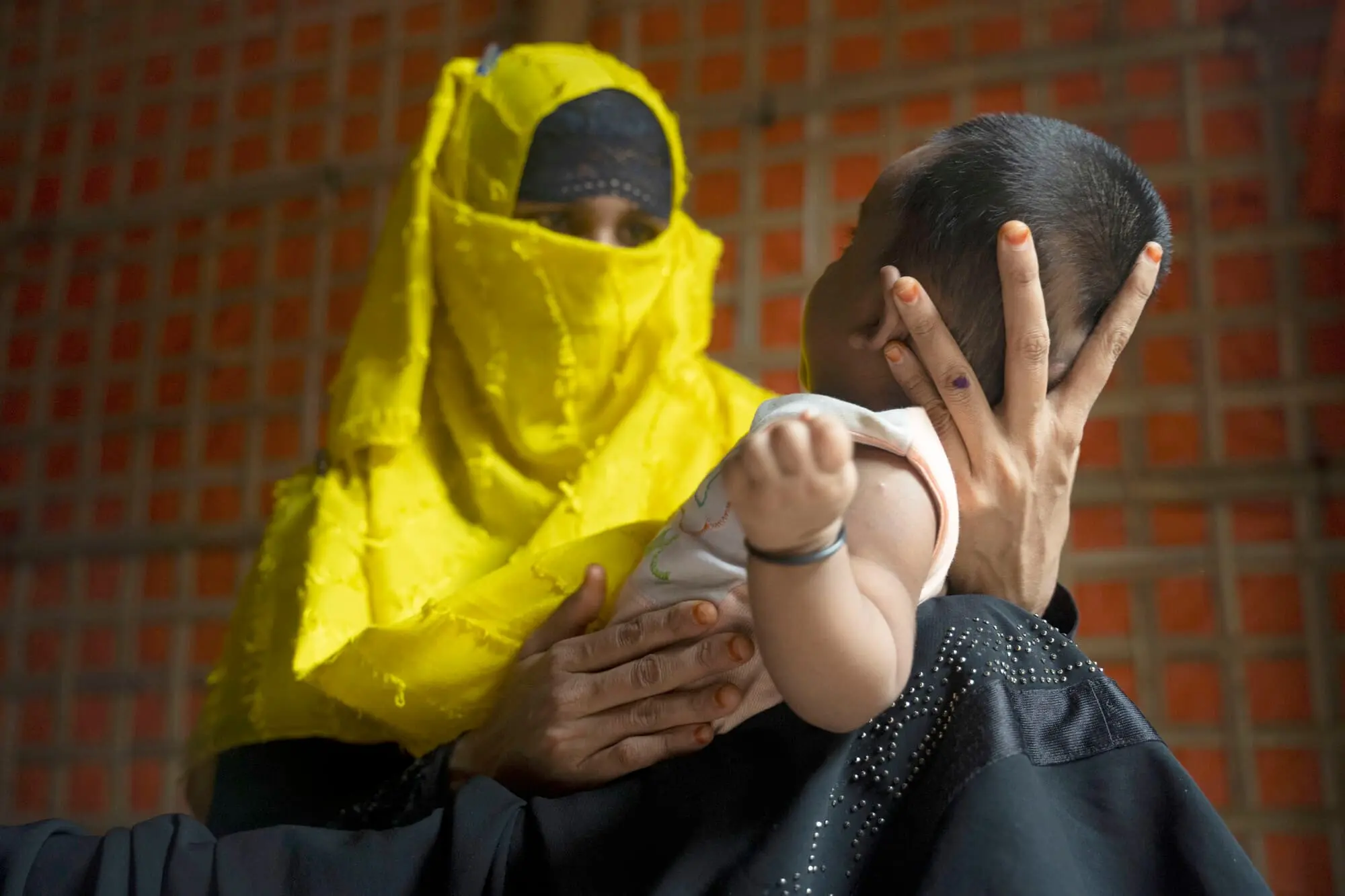 A woman and child in a Rohingya camp in Bangladesh