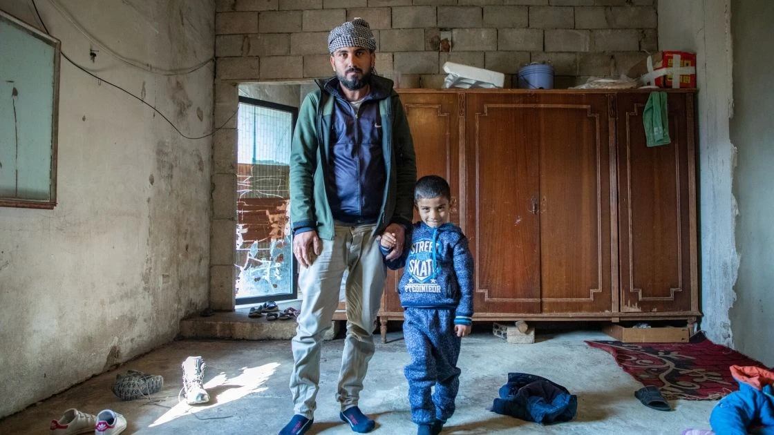 Khaled* lives in the mountains with his wife Maram* and four children, Maria* (7), Malik* (6), Dalia* (4) and Ali* (2). They fled Syria and moved to Lebanon in 2013. They were forced to move up to the mountains recently as they can not afford to live in the city. They simply cannot afford the rent so they are forced to move 1700ft above sea level. (Photo: Gavin Douglas/Concern Worldwide)