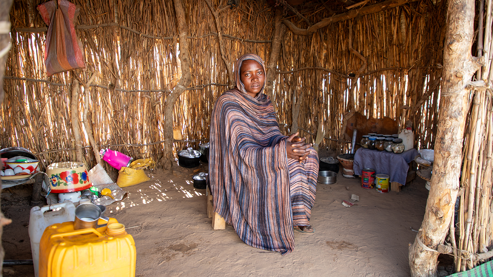 Dijda* at home in a refugee camp in eastern Chad. (Photo: Eugene Ikua/Concern Worldwide)