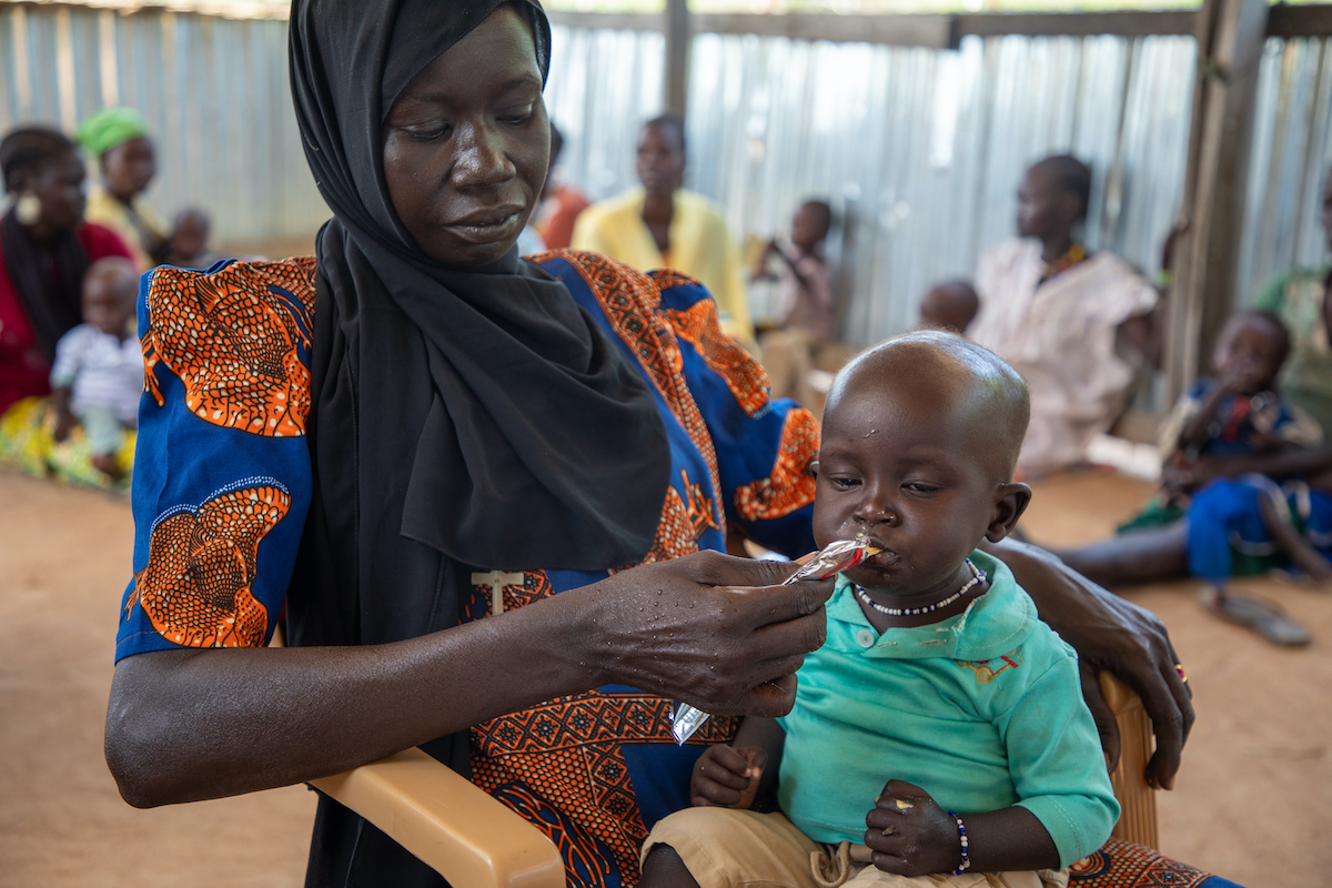 Ayaan* (30) with her son Malual* (18 months) at a Concern-supported nutrition clinic in Aweil North. (Photo: Eugene Ikua/Concern Worldwide)