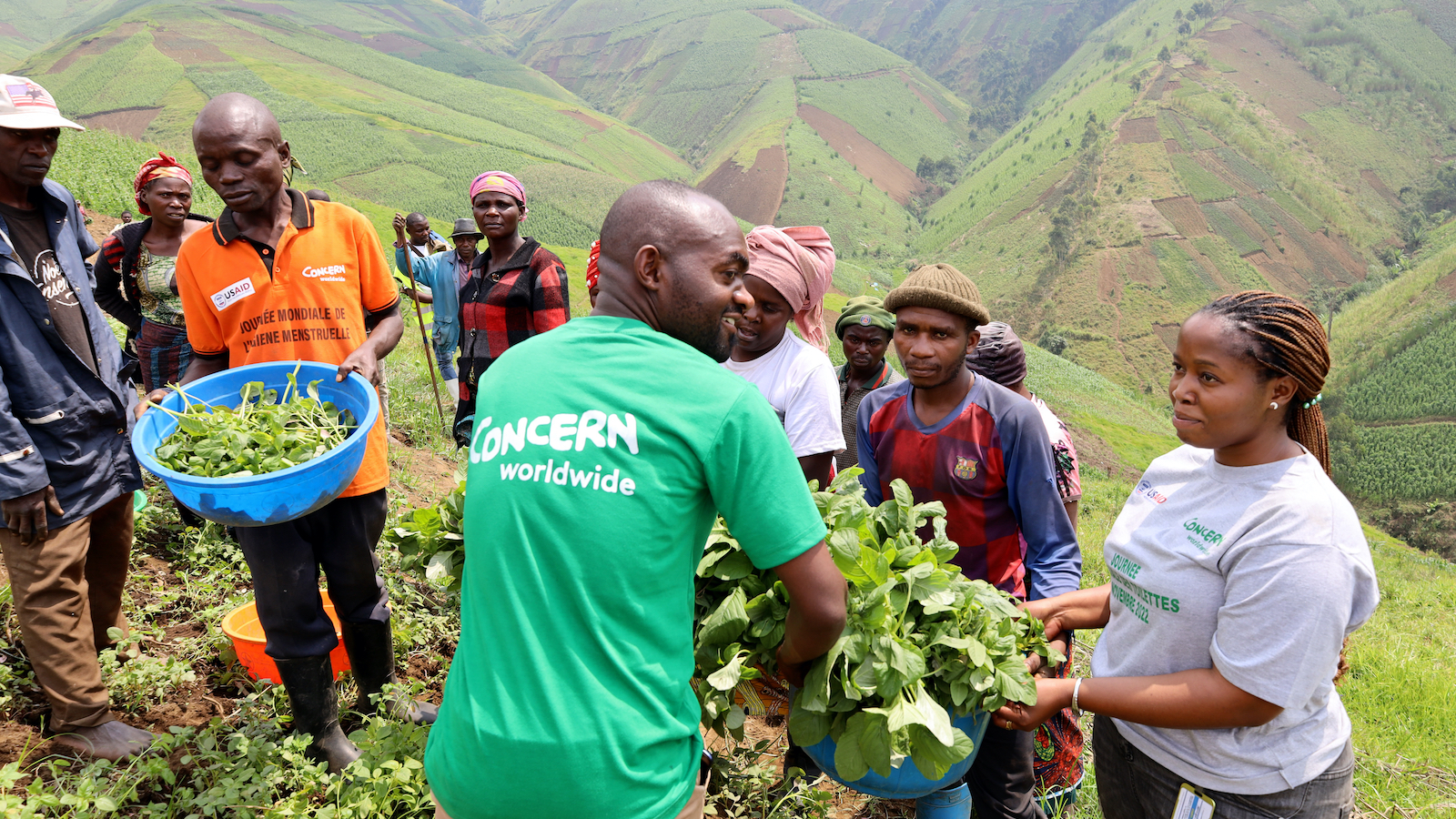 Concern staff members work with participants in an agricultural recovery project in Democratic Republic of Congo.