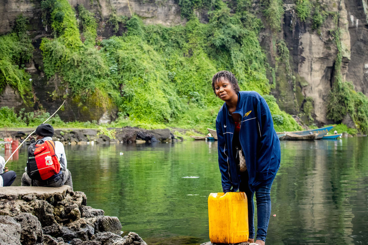 Sifa draws water directly from Lake Kivu and chlorinates the water with the support of Concern, through the SAFER program. Photo: Concern Worldwide
