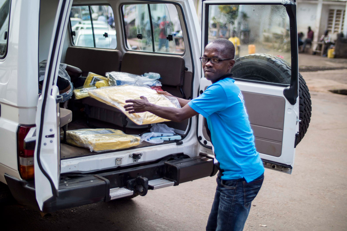 Daniel Sewah, a sprayer with Concern Worldwide’s Burial Team 7, has a wife and 3 children. “My wife supports me,” he says, “but my neighbors have turned their backs. I am not working for myself, but for my country — for humanity.” (Photo: Kieran McConville/Concern Worldwide)
