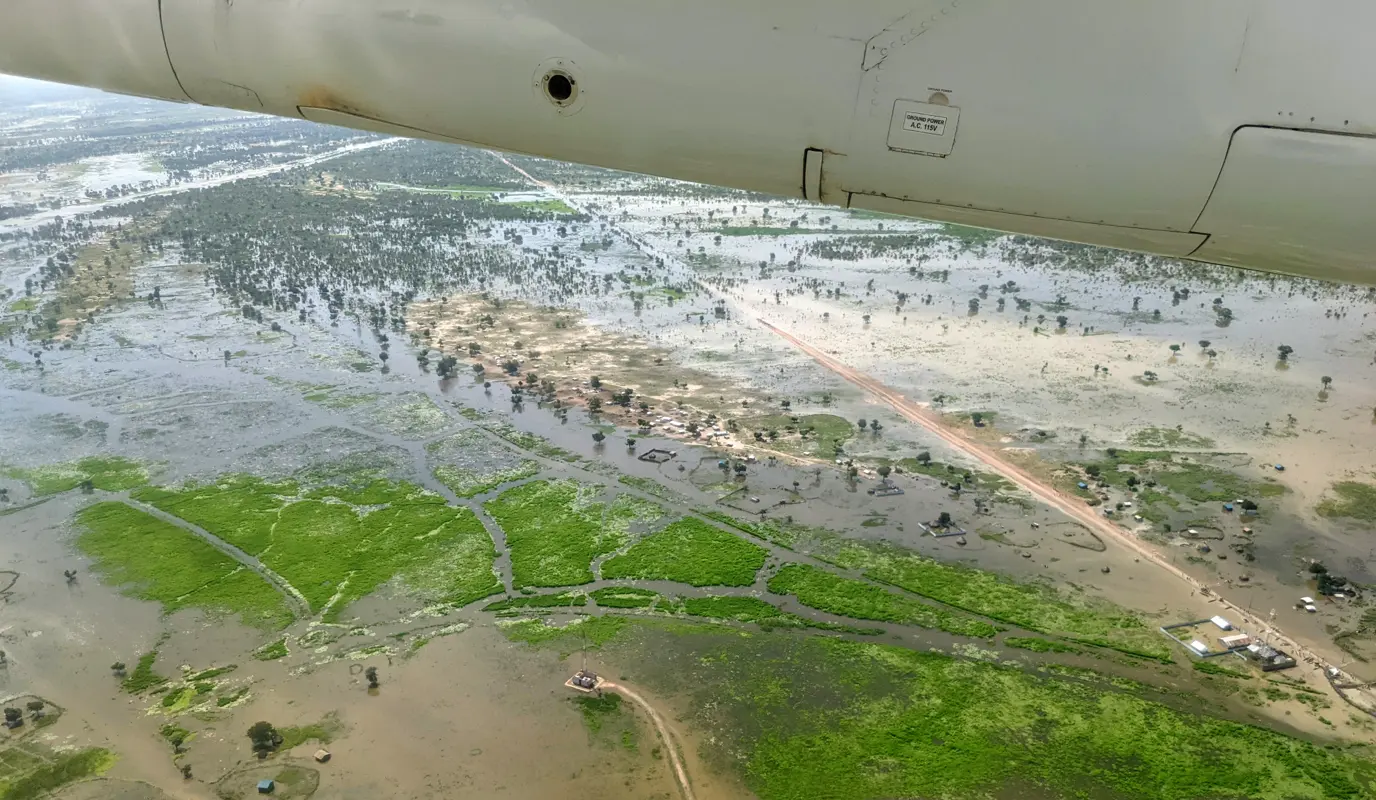 An overhead view of the 2021 floods in South Sudan