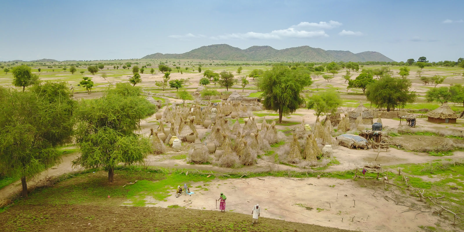 Aerial picture of agricultural landscape and village in Chad