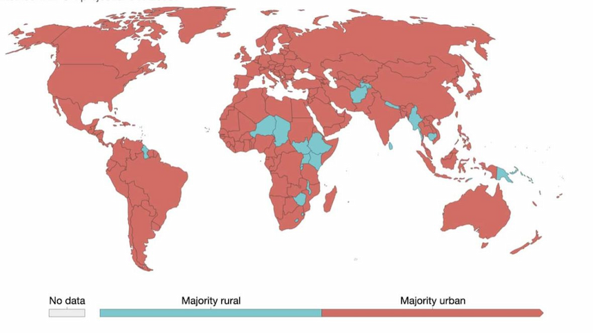World map showing projected urbanization by 2050. Graphic: ourworldindata.com Source: UN
